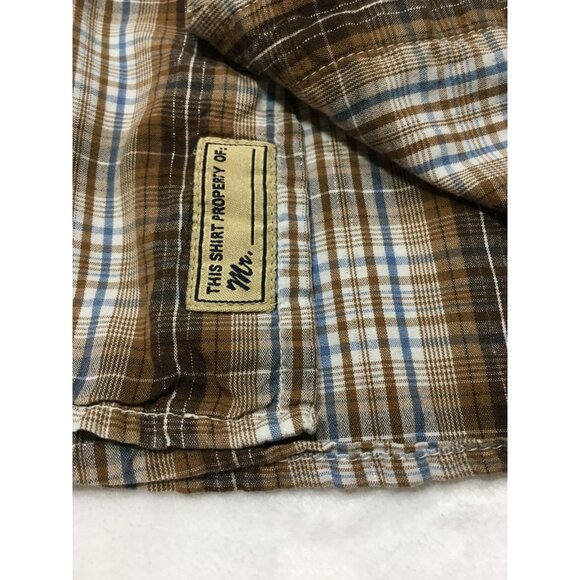 Fossil Pearl Snap Shirt L Men's Brown Plaid L/S Disco Western Cowboy Chest 47" - Picture 7 of 9